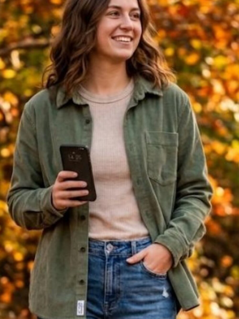 Alpine Design Cozy Olive Green Corduroy Button-down Overshirt Women's Large
